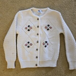 White Floral Knit Cardigan Sweater